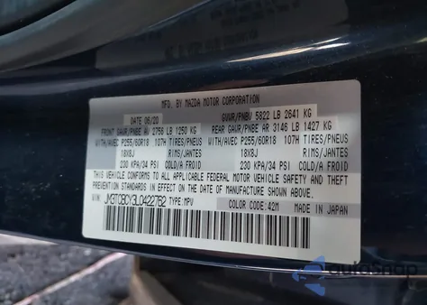 2020 Mazda Cx-9 Touring from USA, damaged, VIN JM3TCBCY3L0422762